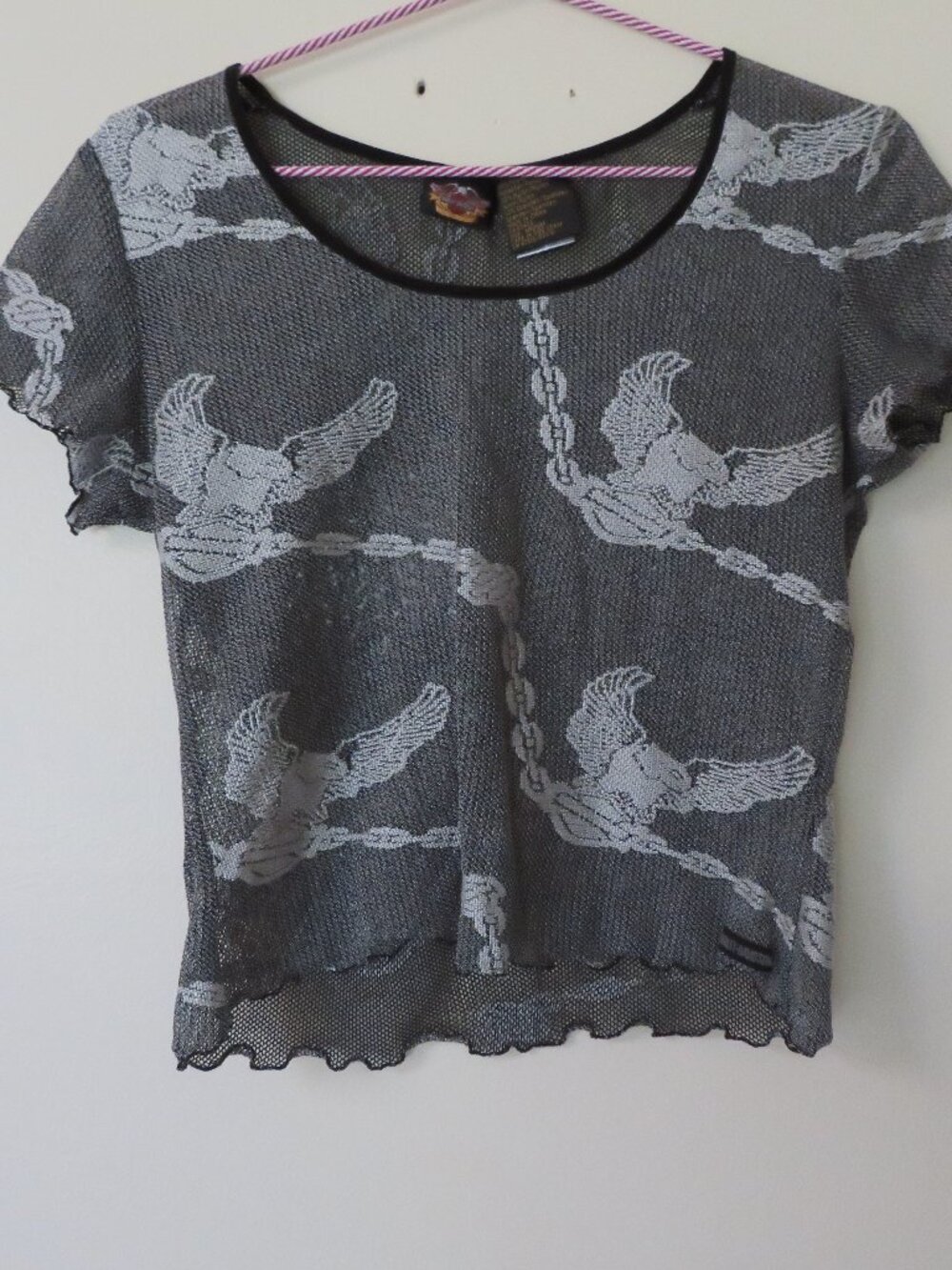 Harley Davidson Lettuce Hem Mesh Bird Chain Shirt Top sz Medium